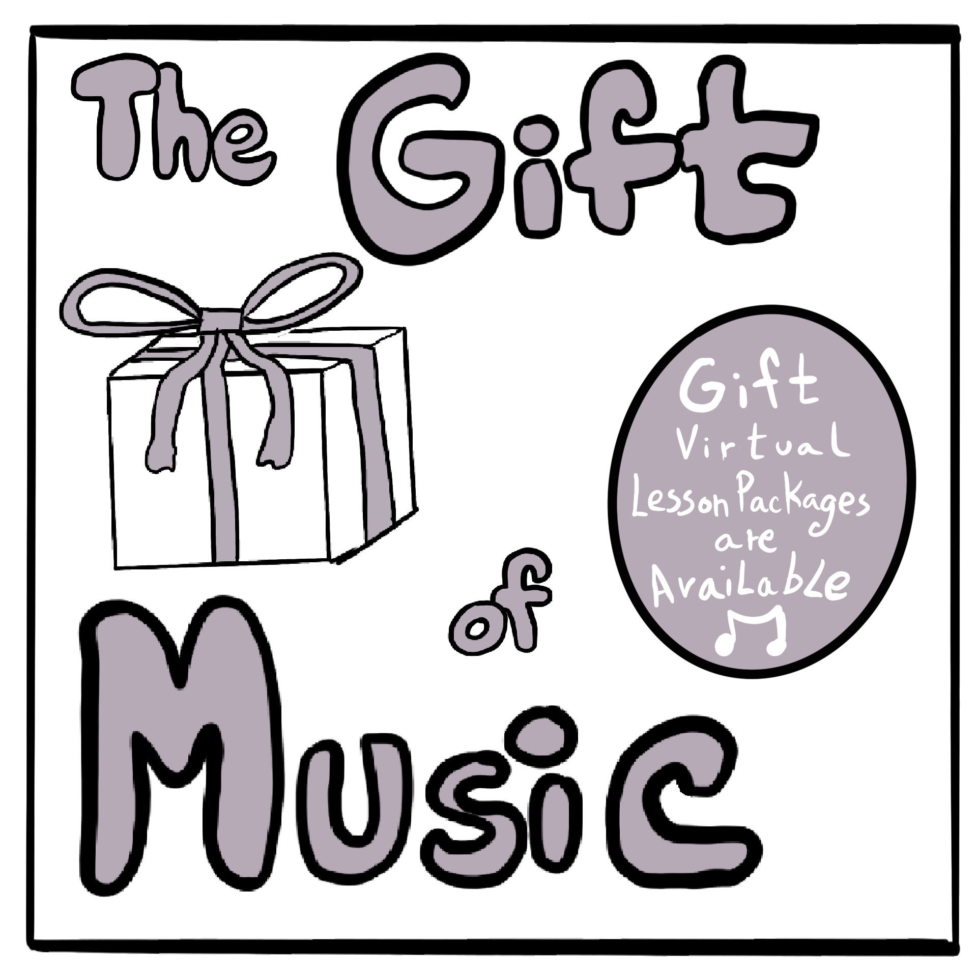 Graphic with a gift box and text "The Gift of Music"