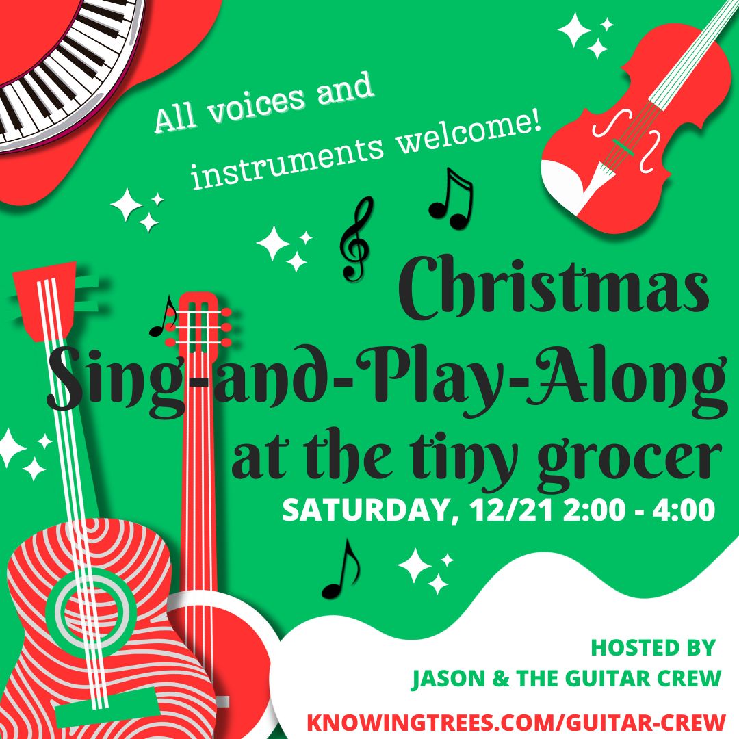 Graphic with guitar, banjo, piano and fiddle. Text matches the event description.